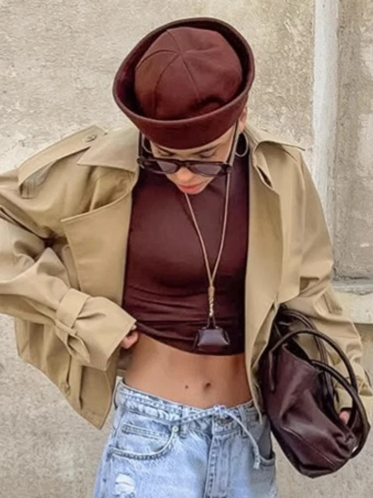 FDYOUI Khaki Trenchcoats für Frauen 2025, Herbst, zweireihig, langärmelig, Jacken, Streetwear, Y2K, weiblich, lässig, Top-Outer