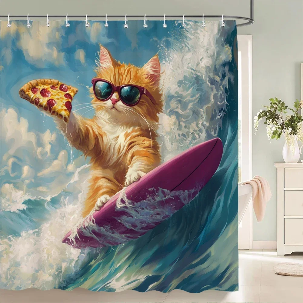 

Funny and Creative Beach Cats and Dogs Fabric Shower Curtain Waterproof Polyester Bath Curtains for Bathroom Decorate
