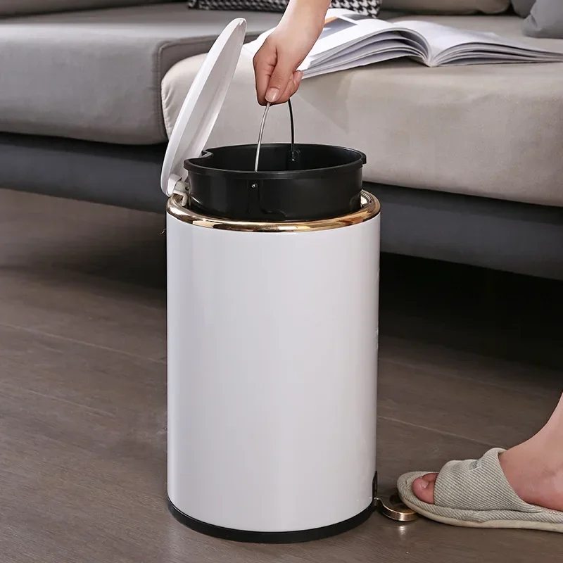 12L Light Luxury Stainless Steel Trash Can Household With Lid Pedal-Type Living Room Bedroom Toilet Toilet Odor-Proof Trash Can