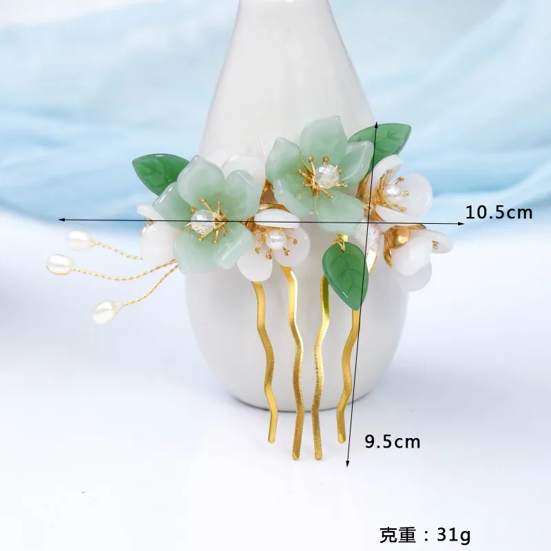 Luxury Crystal Pearl Hair Comb Clip Hairpin For Women Rhinestone Leaf Flower Hair Clip Pin Band Hanfu Chinese Style Hairpin Comb