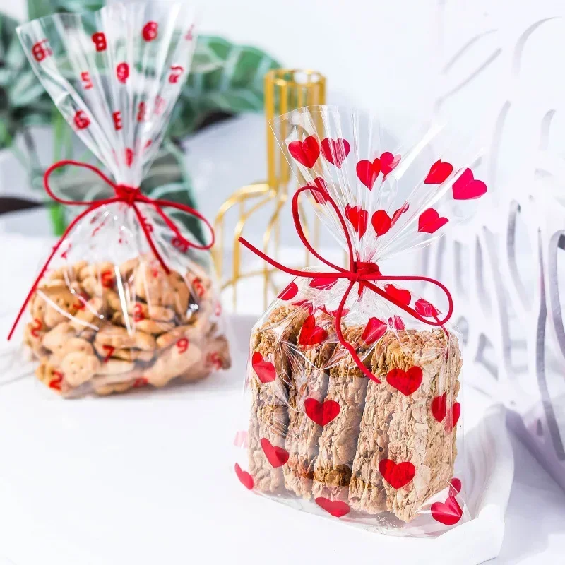 

100pc Valentine Wedding Gift Packaging Bags Transparent Plastic Bag For Business Packing Chocolate Cookie Baking Biscuit Pouches