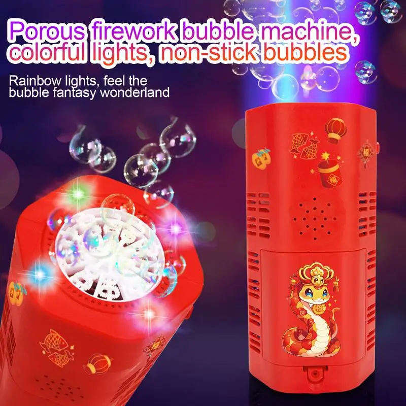 Firework Bubble Machine Bubble Automatic Maker Machine Automatic Bubble Maker Toy with Lights for Chinese Spring Festival