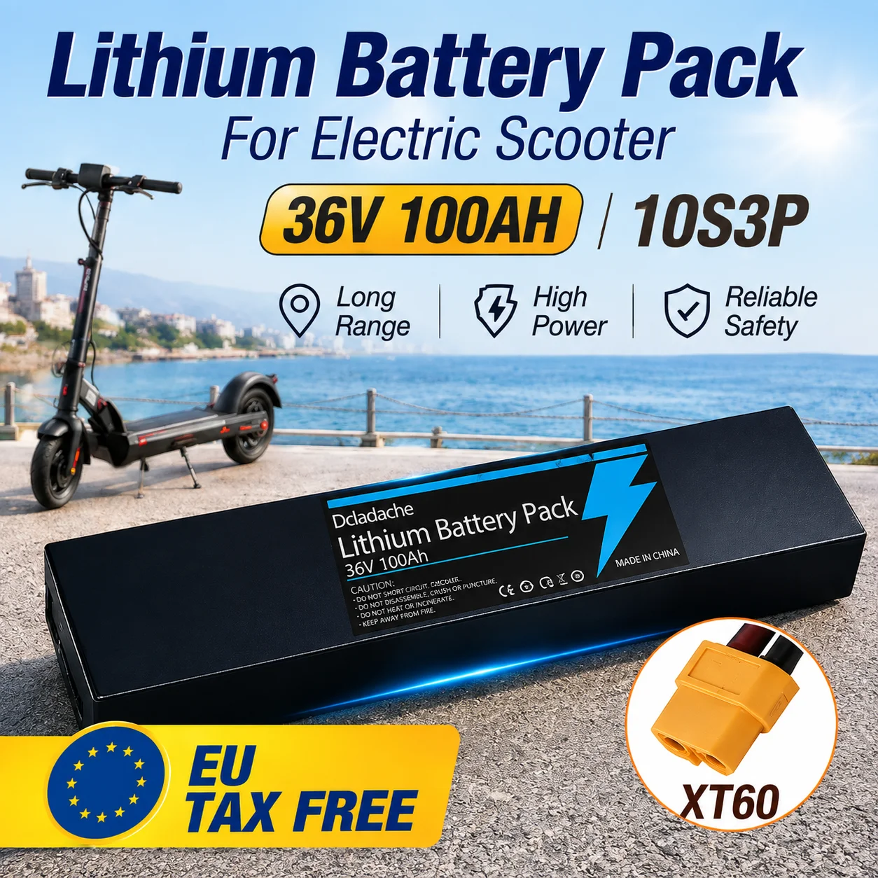 36V 100Ah Wiederaufladbarer Lithium-Akku 18650 10S3P 1000W Leistung Modifizierter 36V Elektroroller-Akku mit BMS, XT60 JST