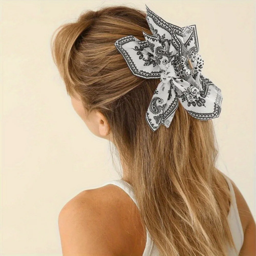 Retro Haarspange in Kaffeefarbe mit Cashew-Blumenmuster für Damen, trendige große Schleifen-Haarspange, Haarklammer für den Hinterkopf, Shark-Clip, Haar-Accessoires – Detail 8