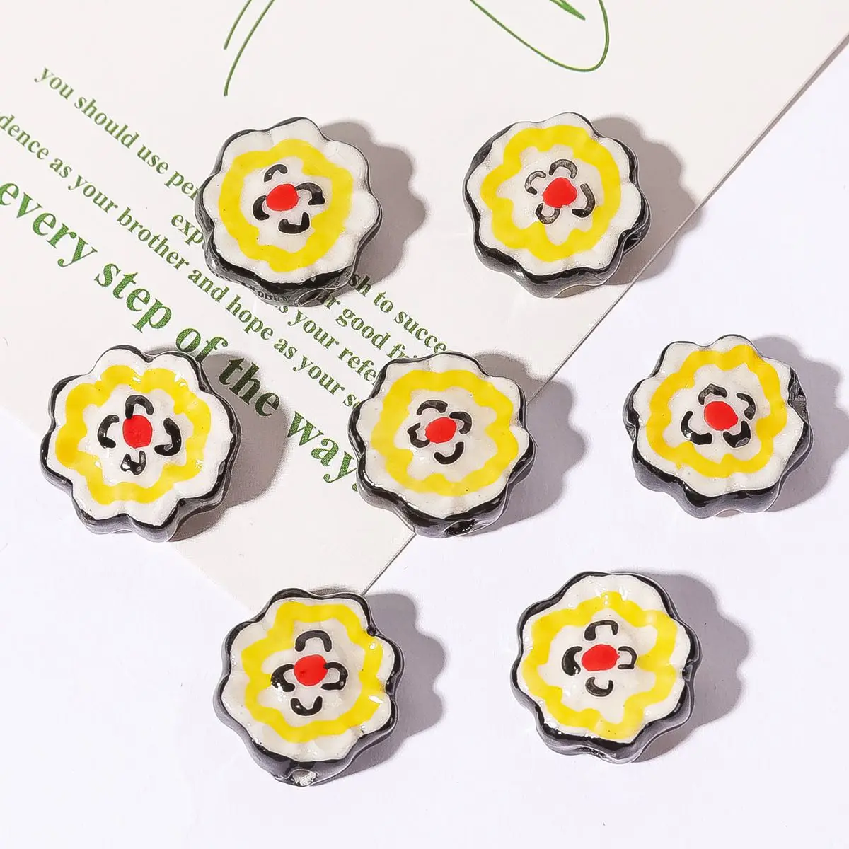 5PCS Hand Drawn Flower Ceramics Beads Shaped Spacer Beads For DIY Necklace Bracelet Jewelry Making Accessorie