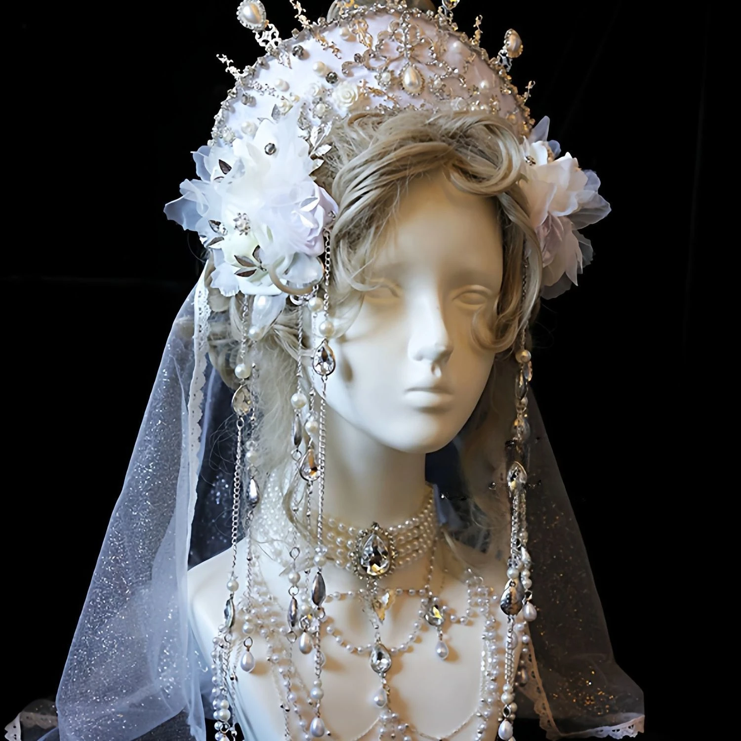 

Lolita Flower Marriage Tudor Crown Lolita Wedding Dress Crown Hand Sleeves Veil Fringed Edge Clip Lolita Clothing Accessories