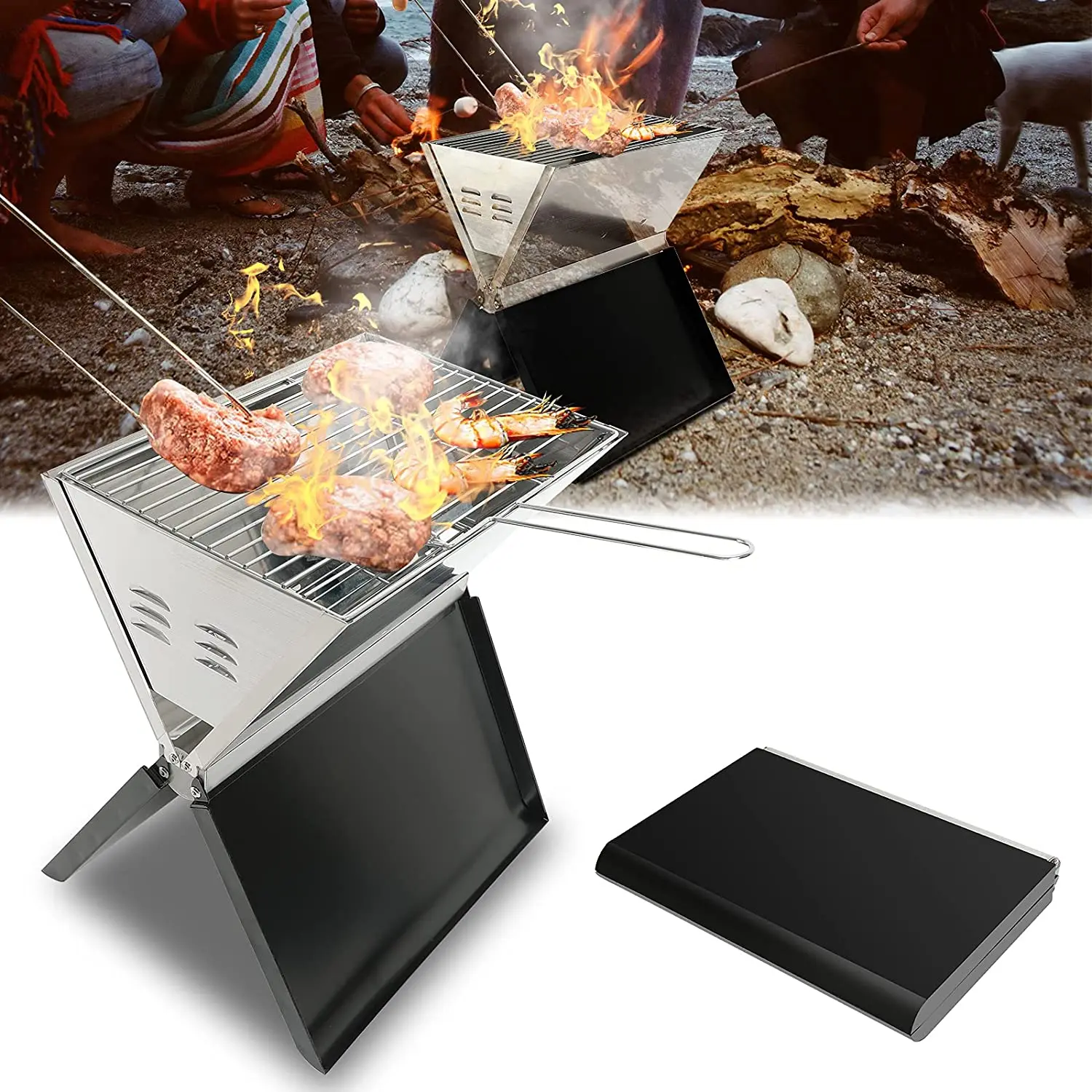 

Открытый складной гриль для барбекю из нержавеющей стали, угольные портативные грили для барбекю