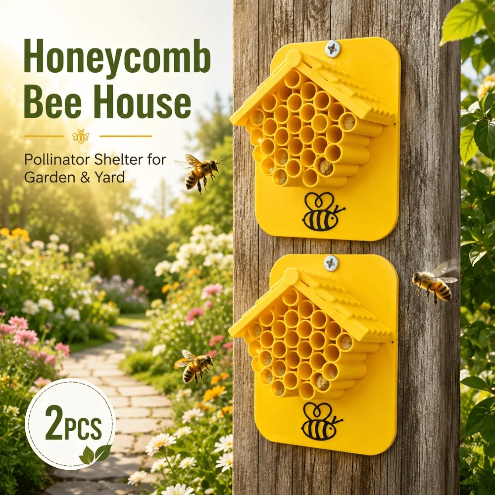 2pcs Garden Bee House Solitary Bee Hostel Outdoor Hanging Honeycomb Attracting Pollinators Ecological Decor