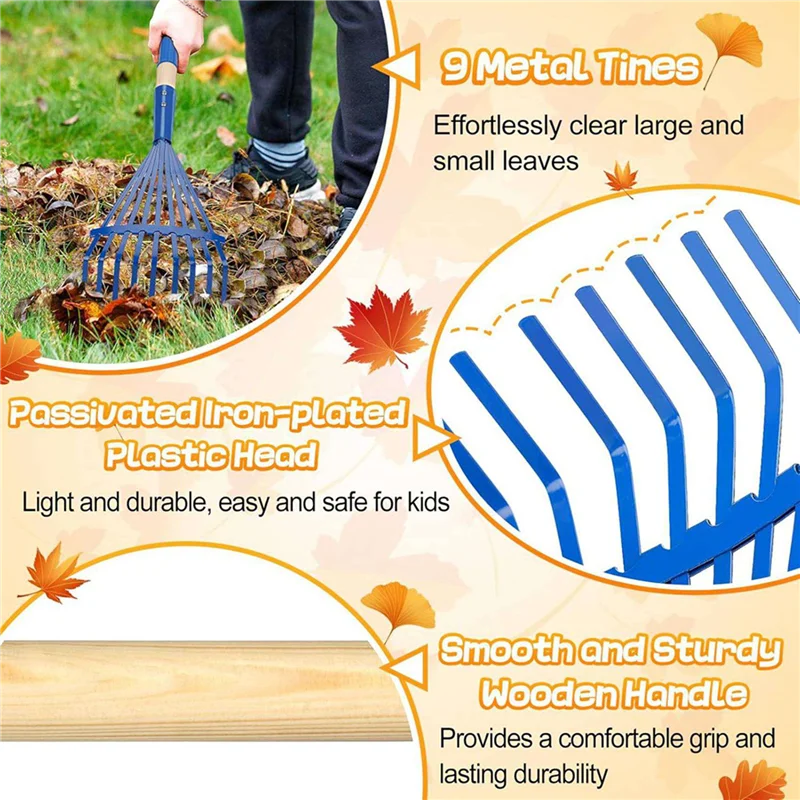 

TFTP-2X Children's Rake With Hardwood Handle And Cute Rake For Children, Garden Tool For Children Over 3 Years Old Blue