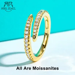 AnuJewel Moissanite Adjustable Open Band Ring Yellow Gold Plated 1.5mm D Color Moissanite Wedding Band Ring For Women Jewelry