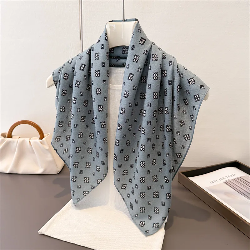 Scarf Women Square Scarf Floral Print Houndstooth Pattern Headscarf Shawl Neck Wrap Sunscreen Bandana Autumn Gift