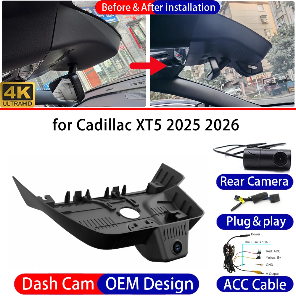 Dash Cam for Cadillac XT5 2025 2026 Front＆Rear 4K UHD DVR Dashboard Camera Video Drive Recorder Night Vision Parking Mode