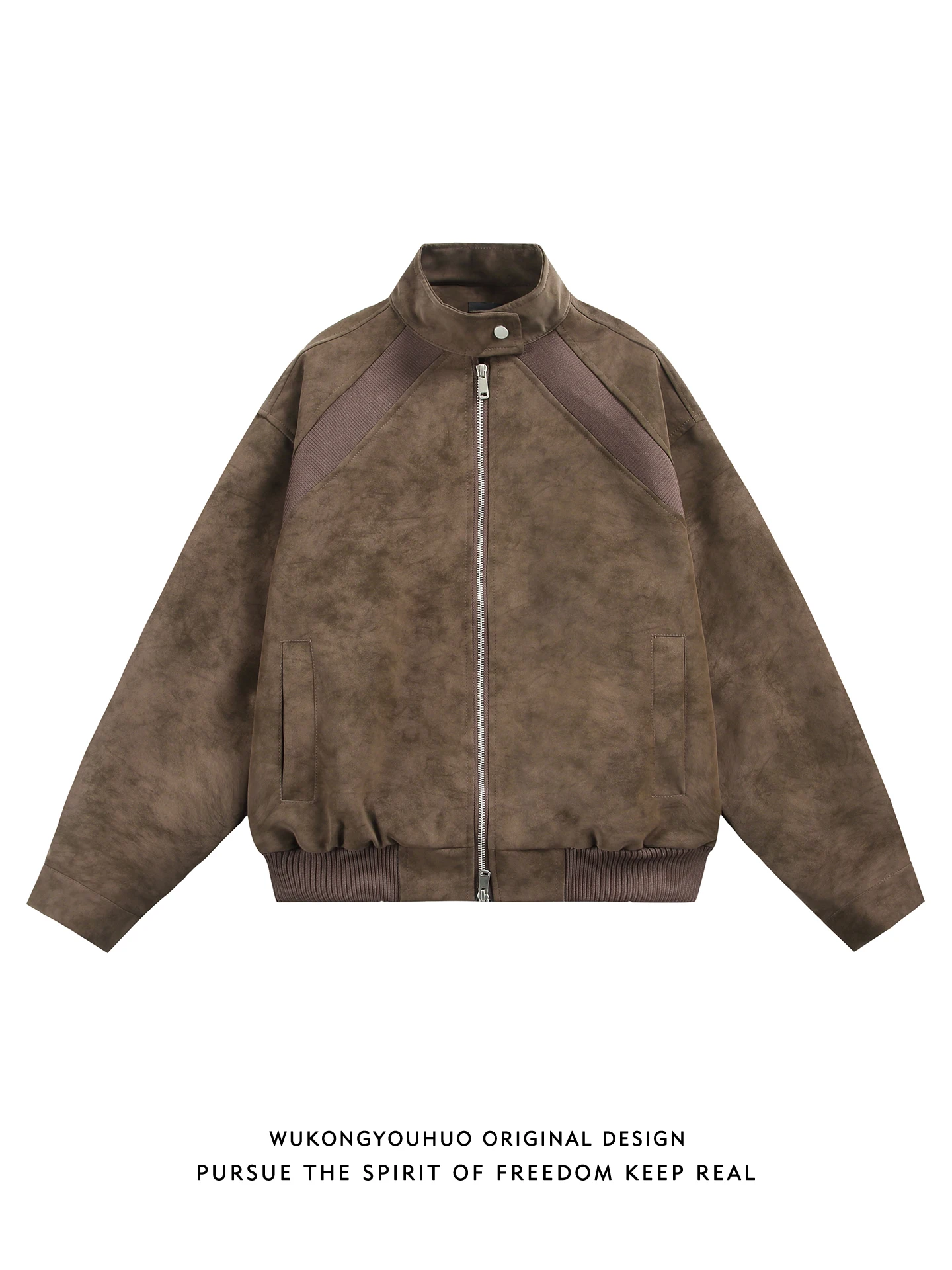 

Retro American PU Leather Jaet Stand Collar Motorcycle Sle Loose Fit ex Youthful Trendy Spring Outerwear Coat