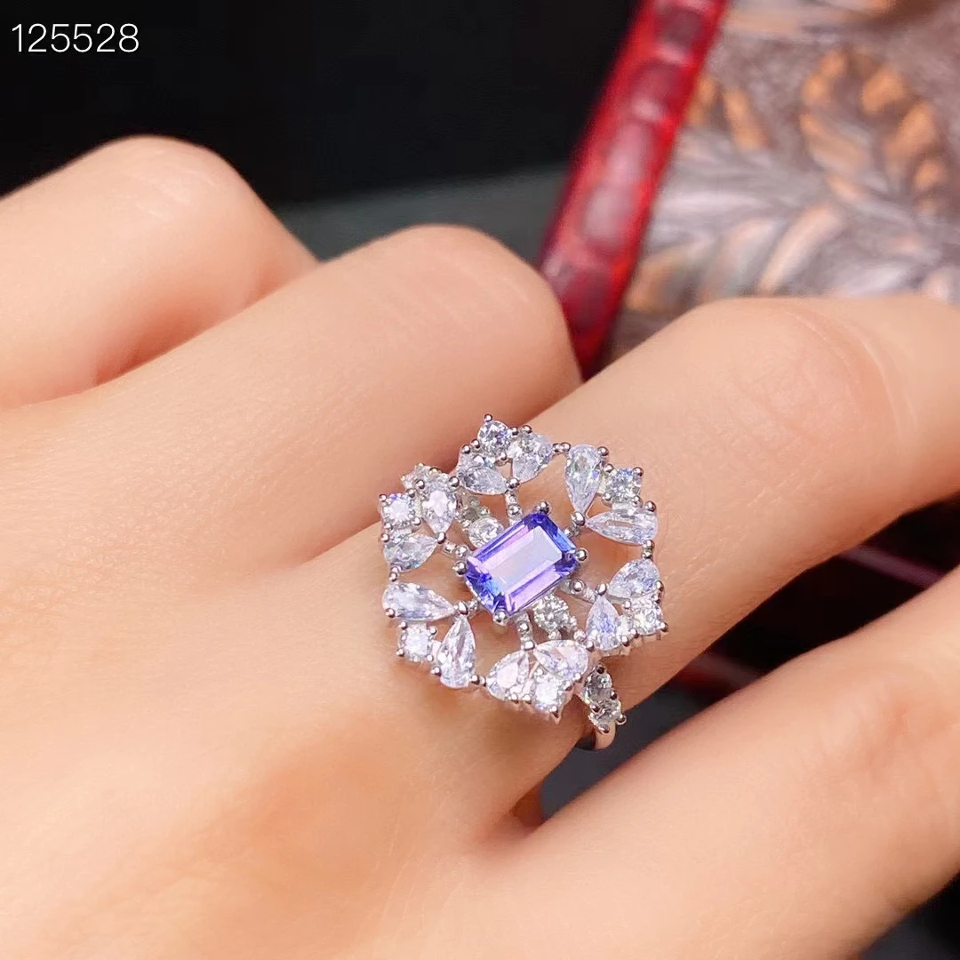 

Dazzling Tanzanite Ring for Party 4mm*6mm 0.55ct VVS Grade Natural Tanzanite 925 Silver Ring Girlfriend Birthday Gift