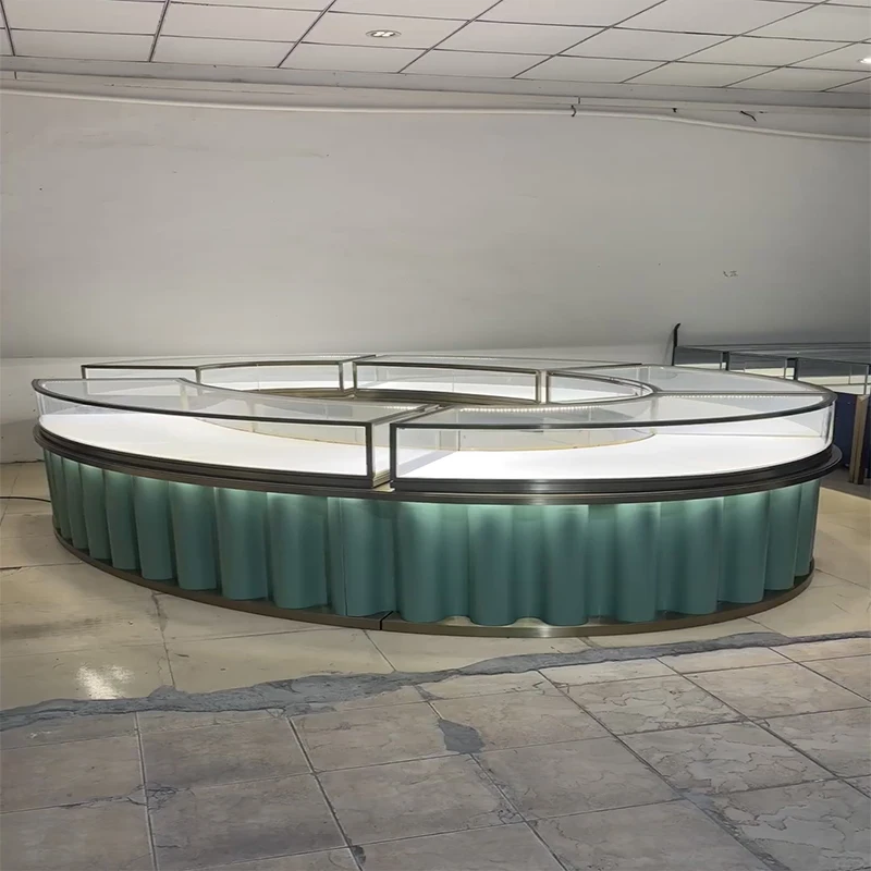 Luxury Jewelry Display Case For Showroom Tempered Glass Metal Construction LED Lighting Customizable Color/Size Multi-Finish