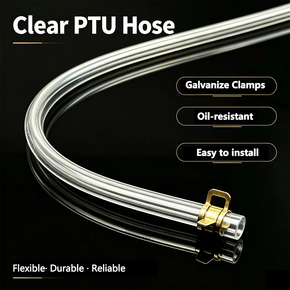 TPU Tube with Galvanized Clamps ID 4~16mm Diesel Hose Fuel Oil Tube Oil Resistant Anti-Ageing Leakproof Pipe for Motorcycle Car