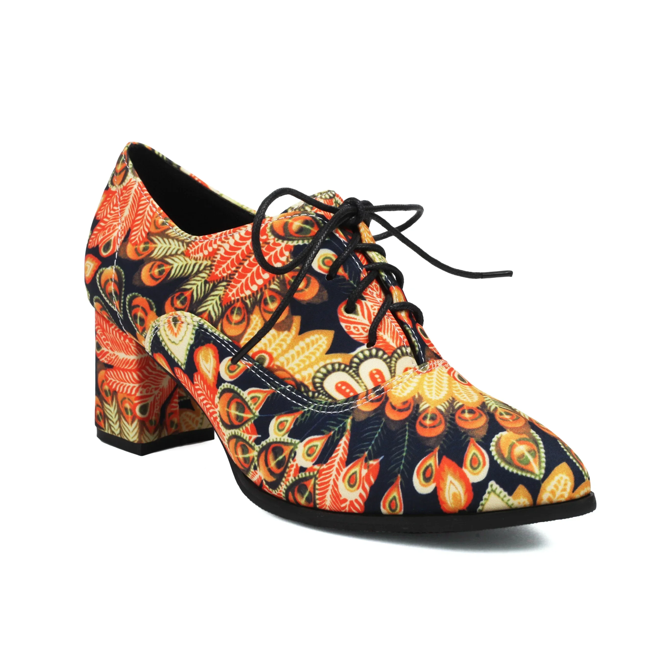 2024 New Spring Autumn Women Pumps Plus Size 35-43 Printing Flower Lace Up Thick Heel Loafers Sweet Academy Style Women Shoes