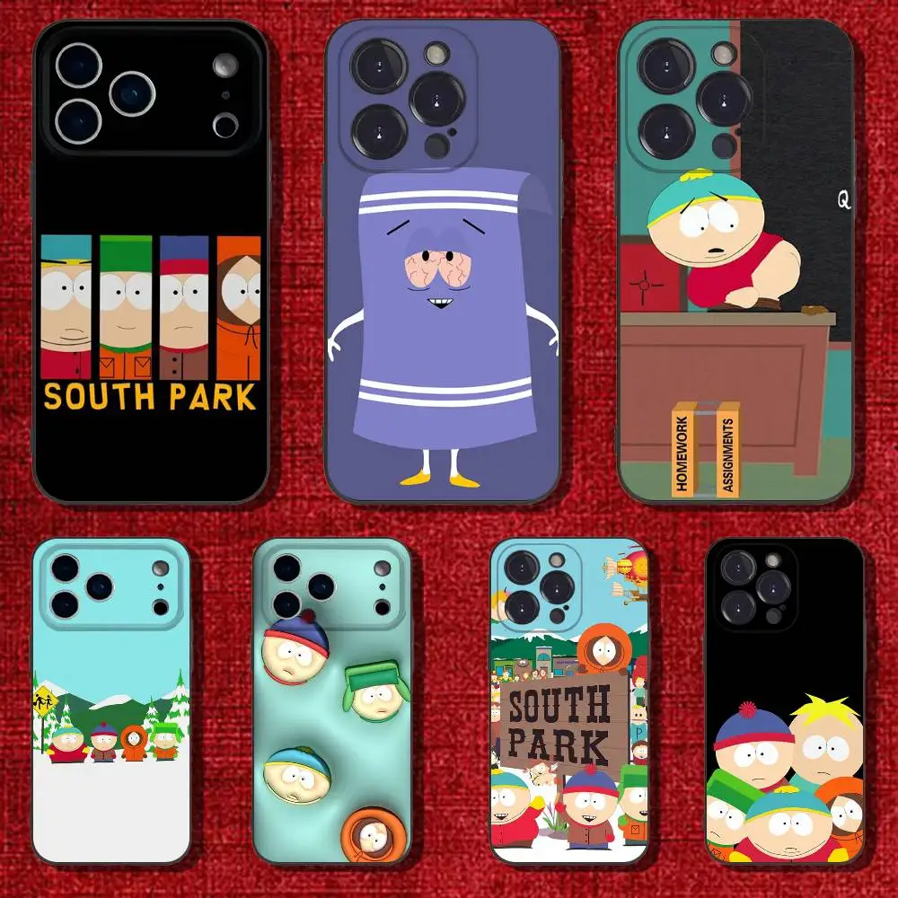 

Cartoon S-South P-Park Phone Case For iPhone 17,16,15,14,13,12,Pro,Max,Plus,E,SE4,Air,Mini Black Soft Cover