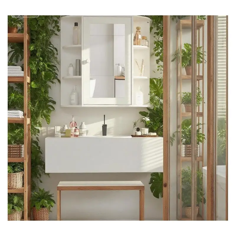 خزانة أدوية الحمام مع مرآة، منظم تخزين لمستلزمات التجميل والطب - حل أنيق مثبت على الحائط للصغار #1