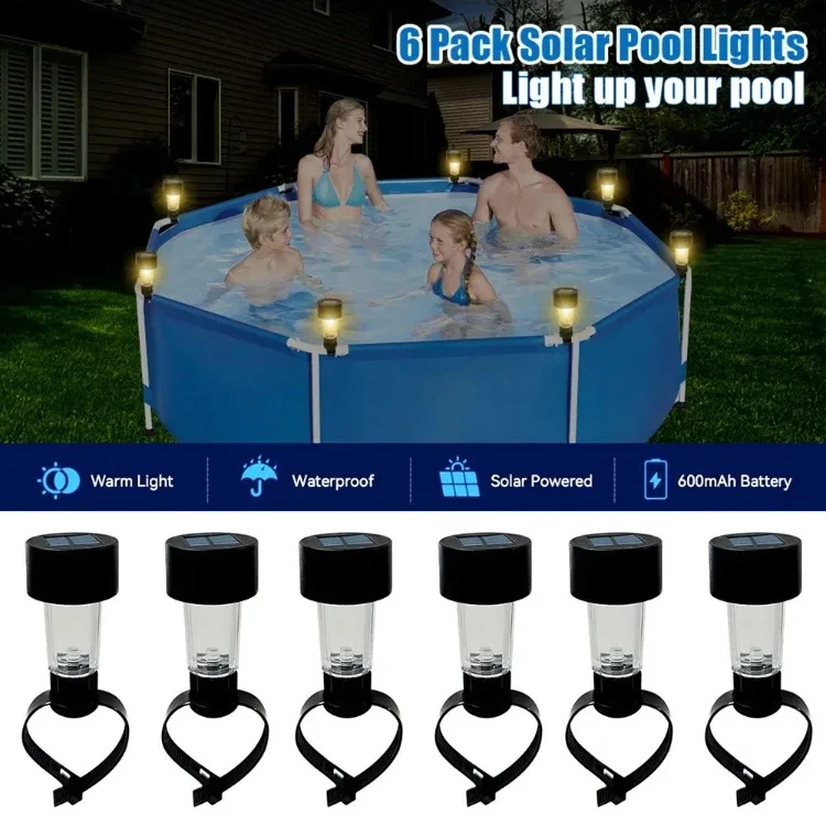 

12pcs RGB LED Solar Pool Light Swimming Pool Fence Yard Decor Trampoline Lights Framed Above Ground Waterproof Pools Accessories