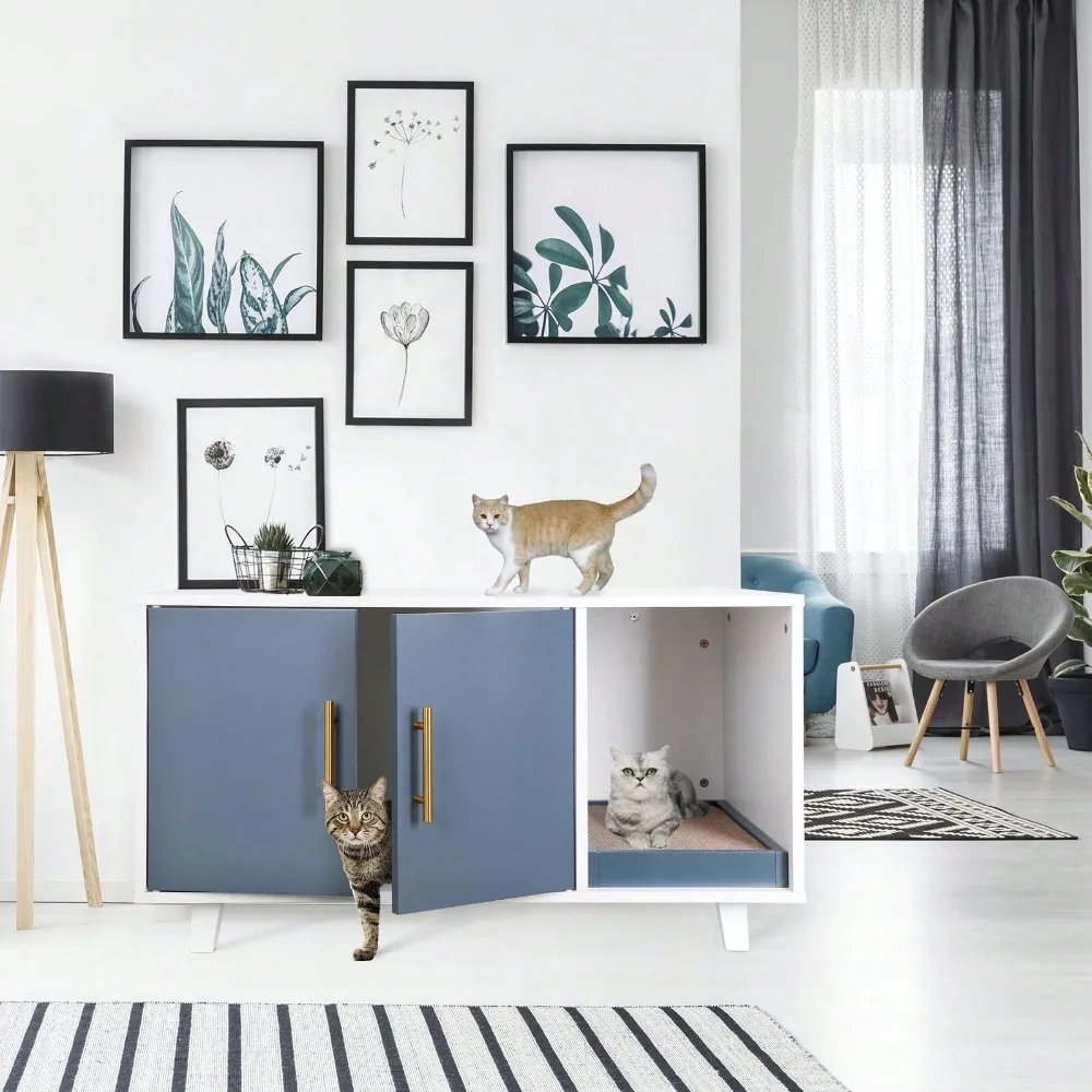 

Modern Wooden Pet Crate Cat Washroom Hidden Sandbox with Scratch Mat Republic Litter Box Closed Hidden Furniture Wooden