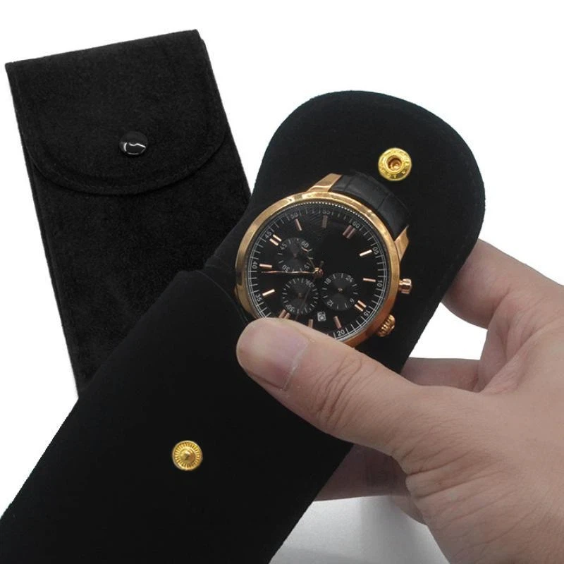 Velvet Watch Storage Bag Soft Scratch Proof Lining Snap Closure For Daily Travel Protection