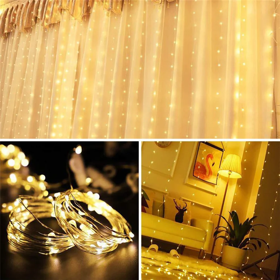 Holiday Lighting LED Christmas Lights USB Remote 3*3/3*2M Copper Wire Curtain String Light for Party Wedding Backdrop Wall Decor