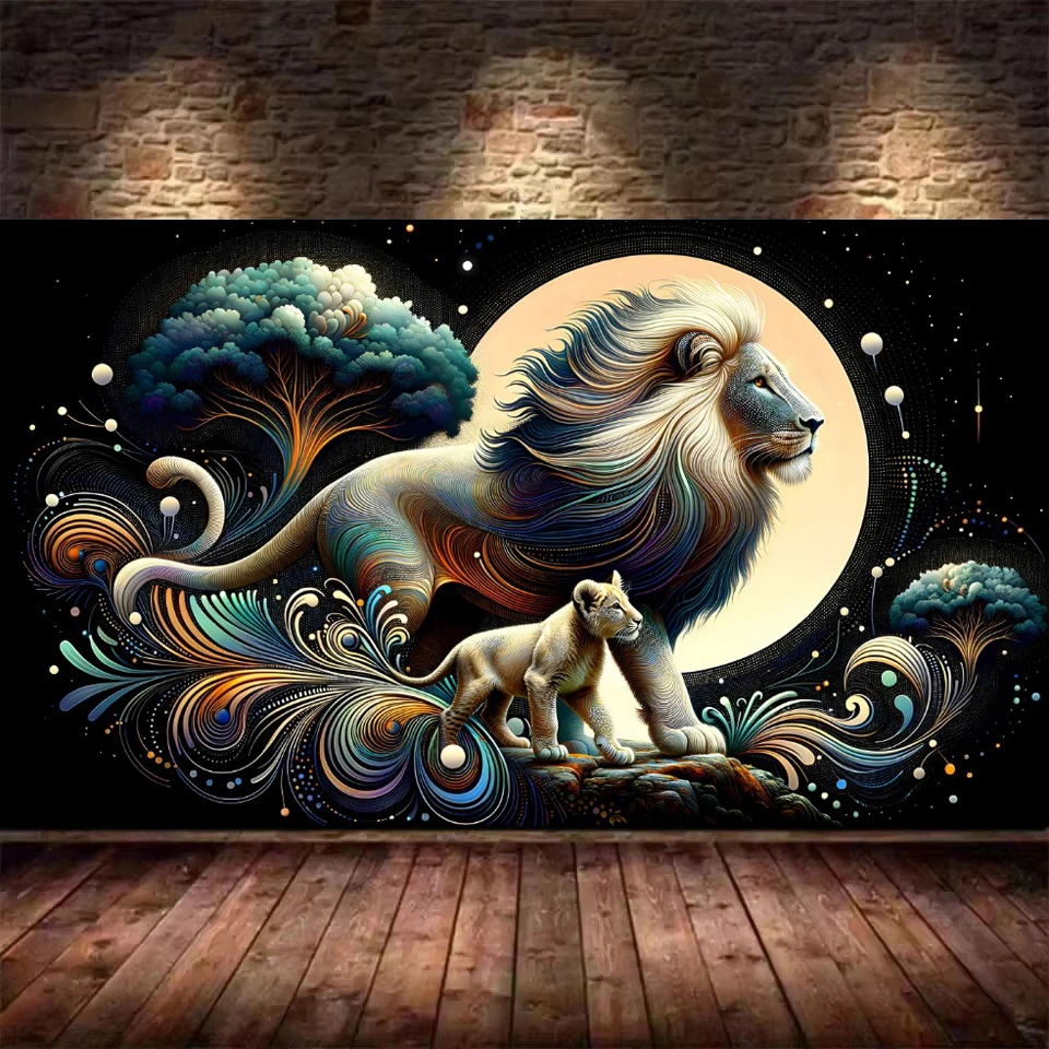 

Male lion with cub DIY 5D Diamond Painting Fantasy Abstract Animal Large Size Mosaic Embroidery Cross Stitch Kits For Decor