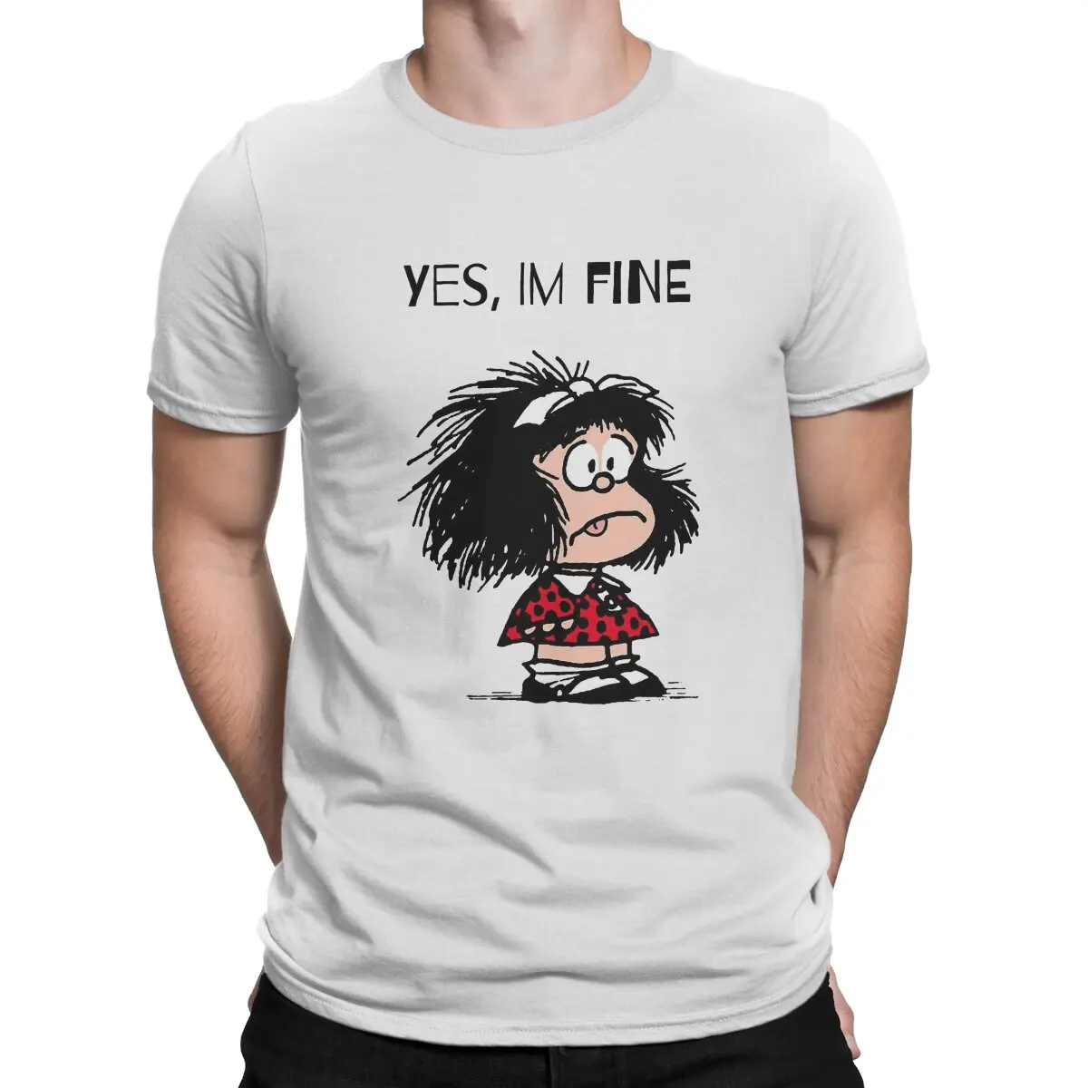 Yes,Im Fine Mafalda Quino Comics Manga Girl T Shirt Graphic Crewneck TShirt Harajuku Clothes Polyester