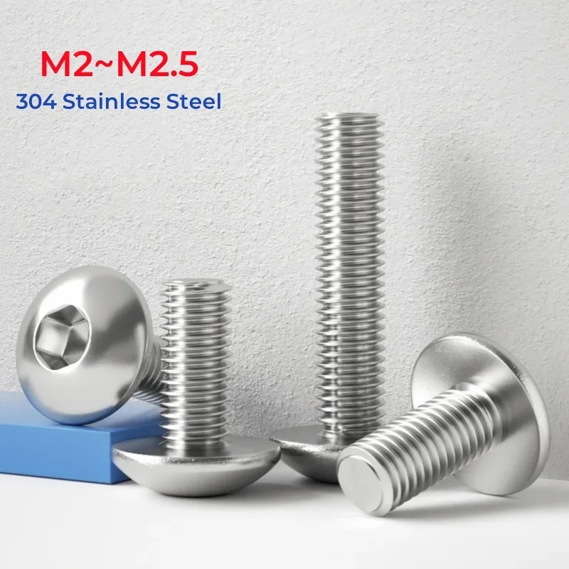 304 Stainless Steel Large Flat Hexagon Socket Screws M2 M2.5 M3 M4 M5~m10 Mushroom Hexagon Socket Button Bolts