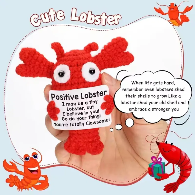 Cheerful Emotional Support Theme Hand Crocheted Lobster Figurine Lovely Cartoon Design Home Party Ornament Heartwarming Comfort