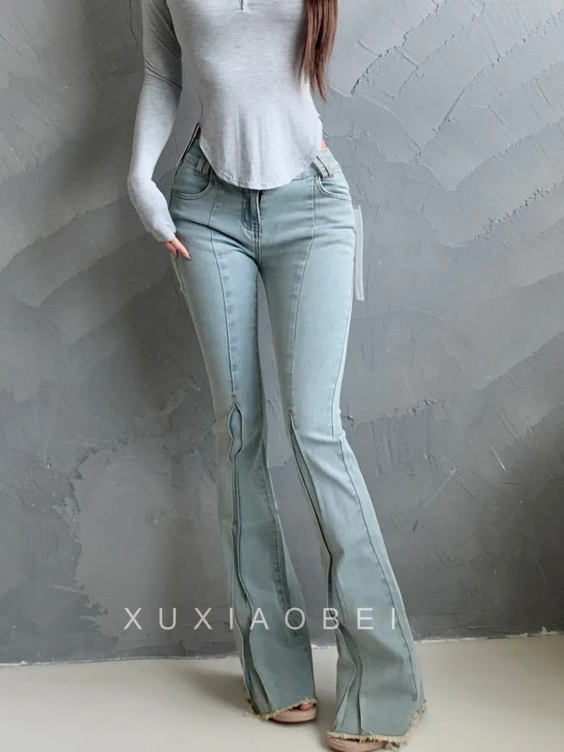 Niche Design High Pants Waist Jeans For Women Straight Leg Flared Pants Slim Make Old Trousers Fashion Women New Autumn SL7V