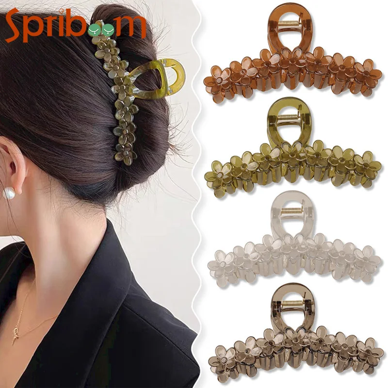 Large Flower Flower Hair Clip Trendy Claw Hairpin Transparent Women's Hair Clips New In Popular Hair Accessories Korean Headwear