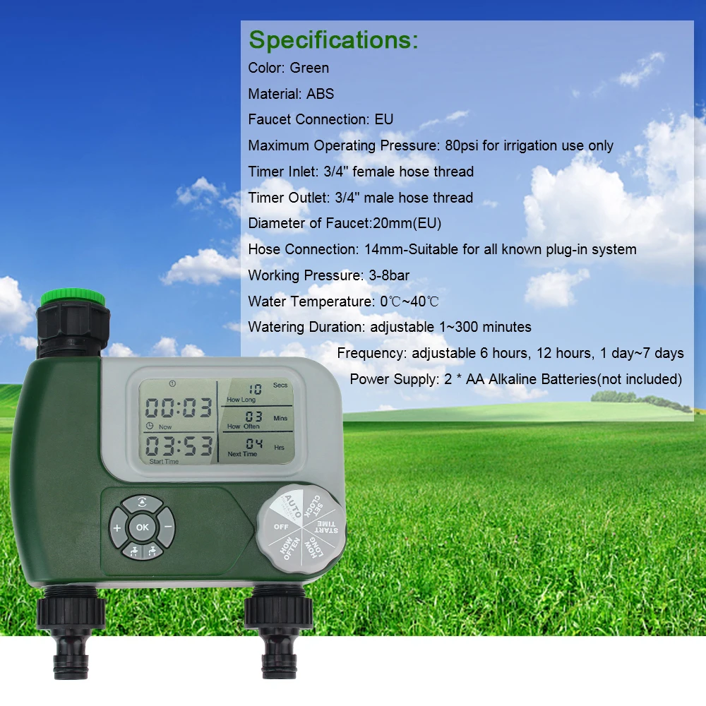 Digital Hose ​Faucet Timer Automatic with 2 Outlet Programmable Irrigation Controller Garden Water Timers Battery Operated