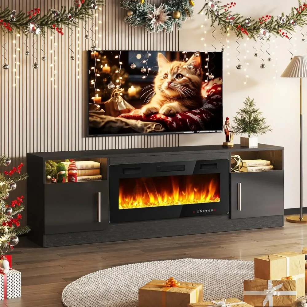 Centre de divertissement pour meuble TV cheminée, cheminée 36 ", meuble TV en bois 70" pour téléviseurs jusqu'à 80 ", console multimédia TV