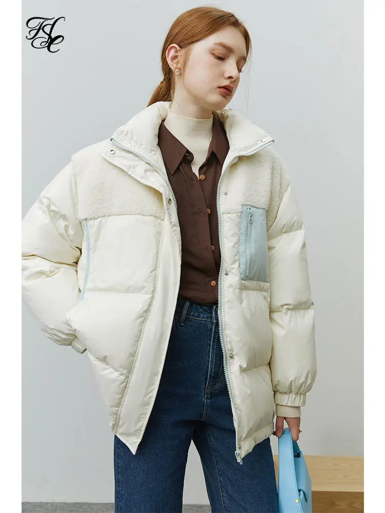 FSLE White Duck Down Jacket Women 2022 New Winter Two-sided Lamb Wool Jacket High Street Female All-match Down Coats