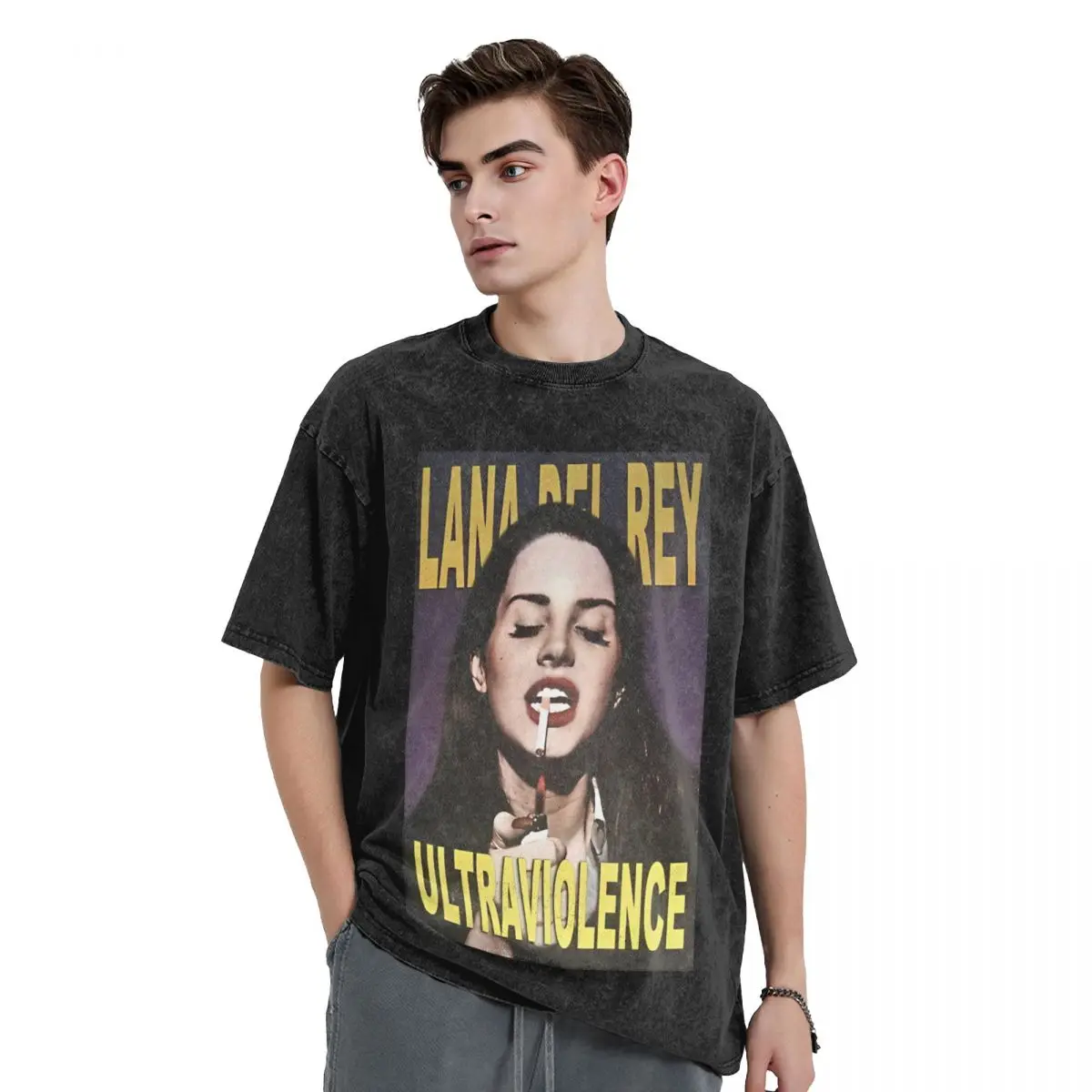 Washed T Shirts Lana Del Rey Ultraviolence Long Hip Hop Vintage T-Shirts Street 100% Cotton Printed Tops Tee Shirt for Men Women