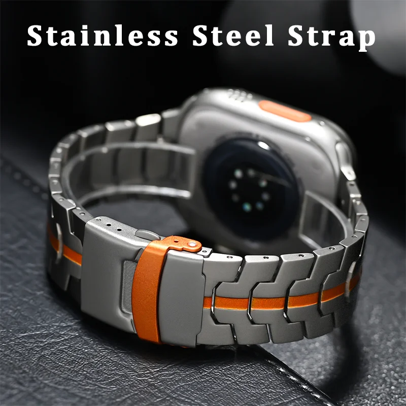 Luxury Titanium Color Strap For Apple Watch Band 49mm 45mm 44mm 42mm Metal For IWatch Ultra 9 8 7 6 5 4 Stainless Steel Bracelet