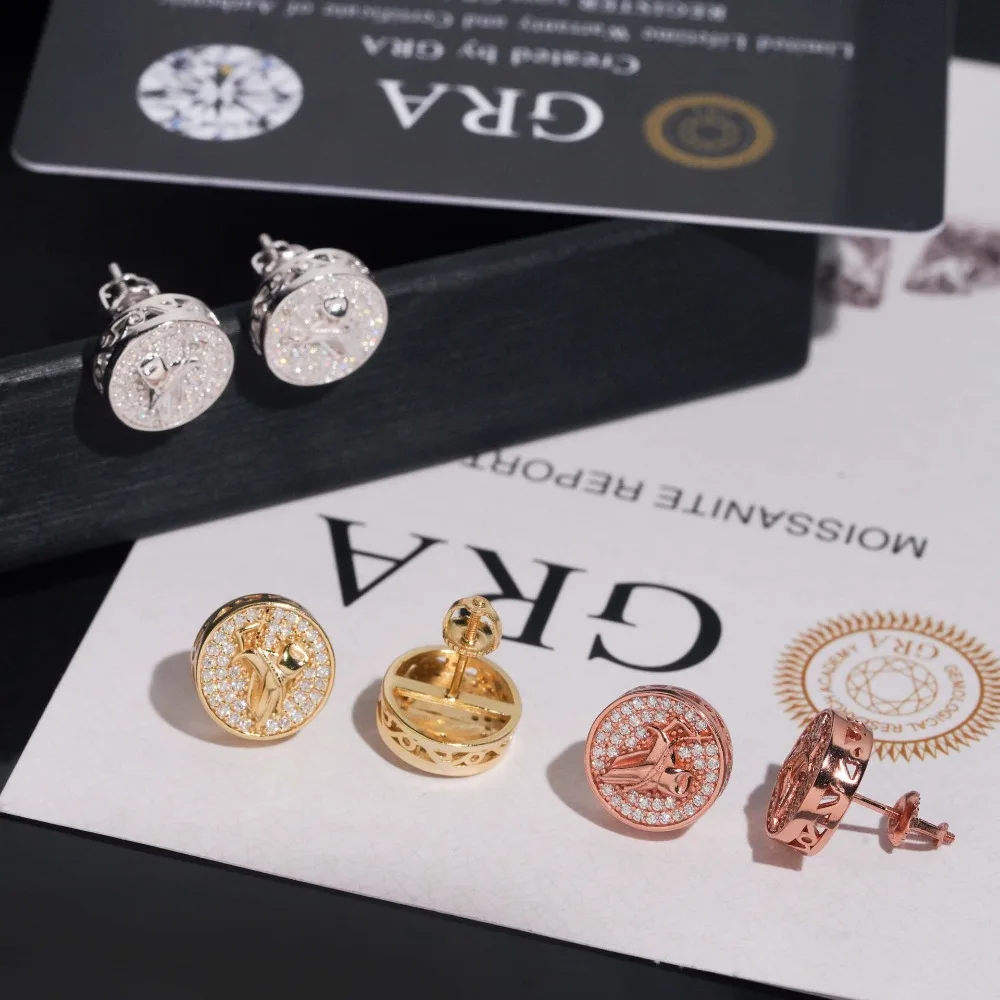 Iced Out D-Farbene Moissanit Handgefertigte Ohrstecker mit Schraubverschluss, Hip-Hop Rock 925 Sterling Silber Diamant-Ohrringe, Testergeprüft mit GRA – Detail 2