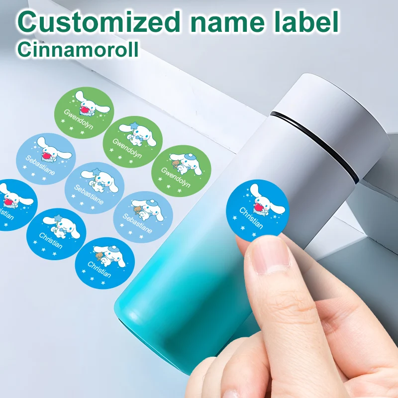 

Наклейки с индивидуальным именем Sanrio Cinnamoroll — прочные яркие водонепроницаемые этикетки для школьных принадлежностей с вашим именем для рождественских подарков