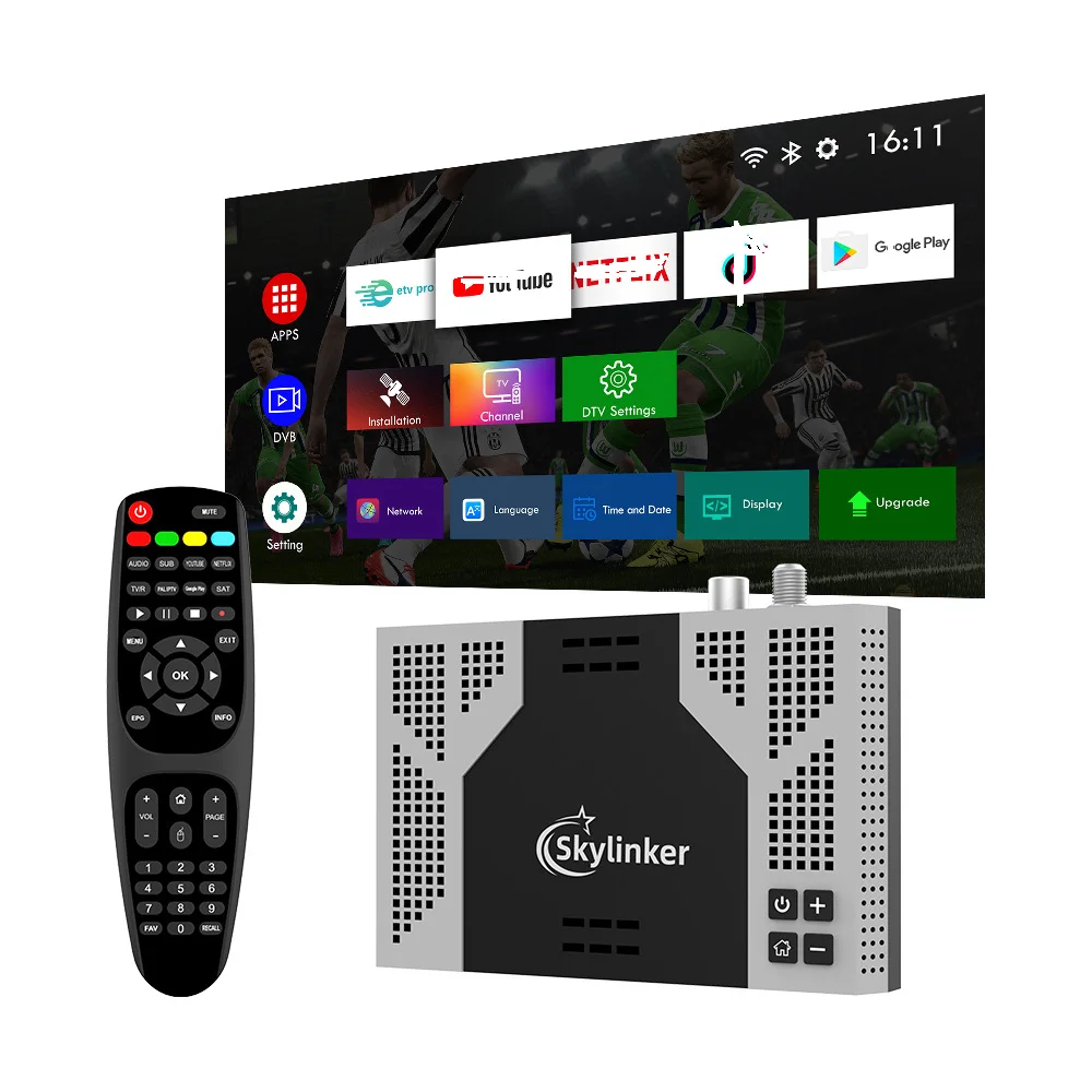 Skylinker Z8 Plus Hybrid Android9 OTT+ DVB-S2+DVB-T2 HD 4K TV Box FTA H. 265 2+16 جيجا بايت 5 جيجا واي فاي BT4.2 مقابل ميكول kt2