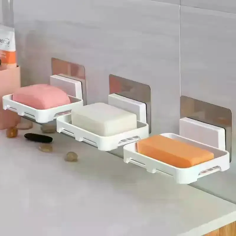 No-Drill Wall Mounted Soap Dish Drainable Holder Adhesive Waterproof Easy to Install for Bathroom Kitchen Sink