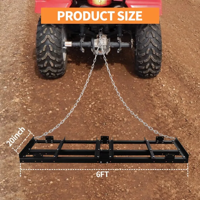 Tow Rake ATV Lawn Rake 4x5ft Chain Yard Tow for Landscape Leveling
