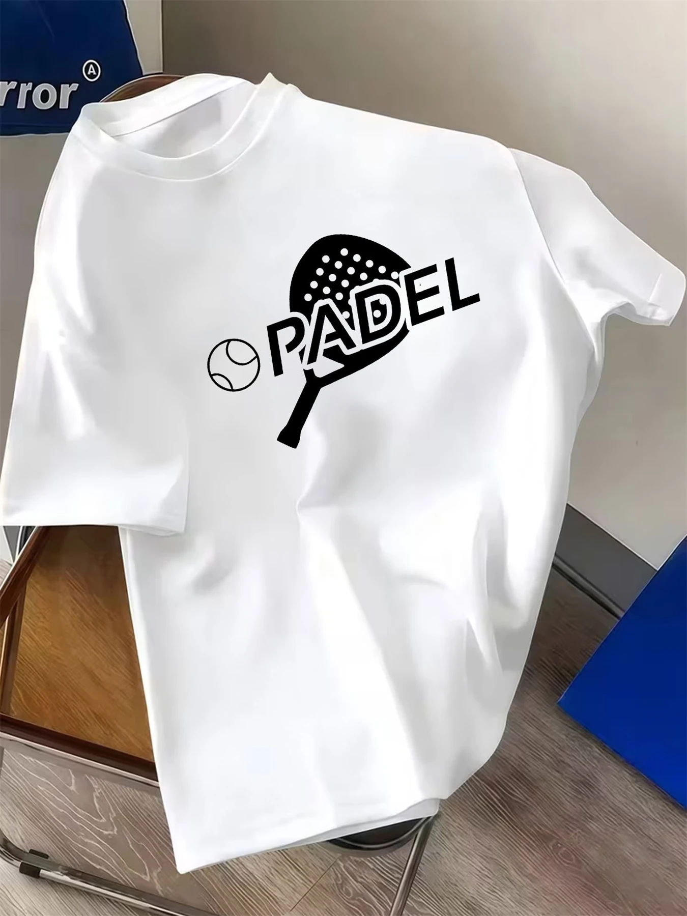 Men O‑Neck Short Sleeve T‑Shirt Padel Sport Racket Ball Graphic Print Casual Loose Summer White Athletic Tee Tops