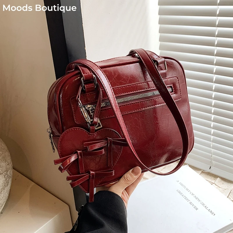 MOODS Dual Straps Underarm Shoulder Bags For Women Heart Decored Large Capacity Commute Square Bag 2024 Luxury Designer Handbags