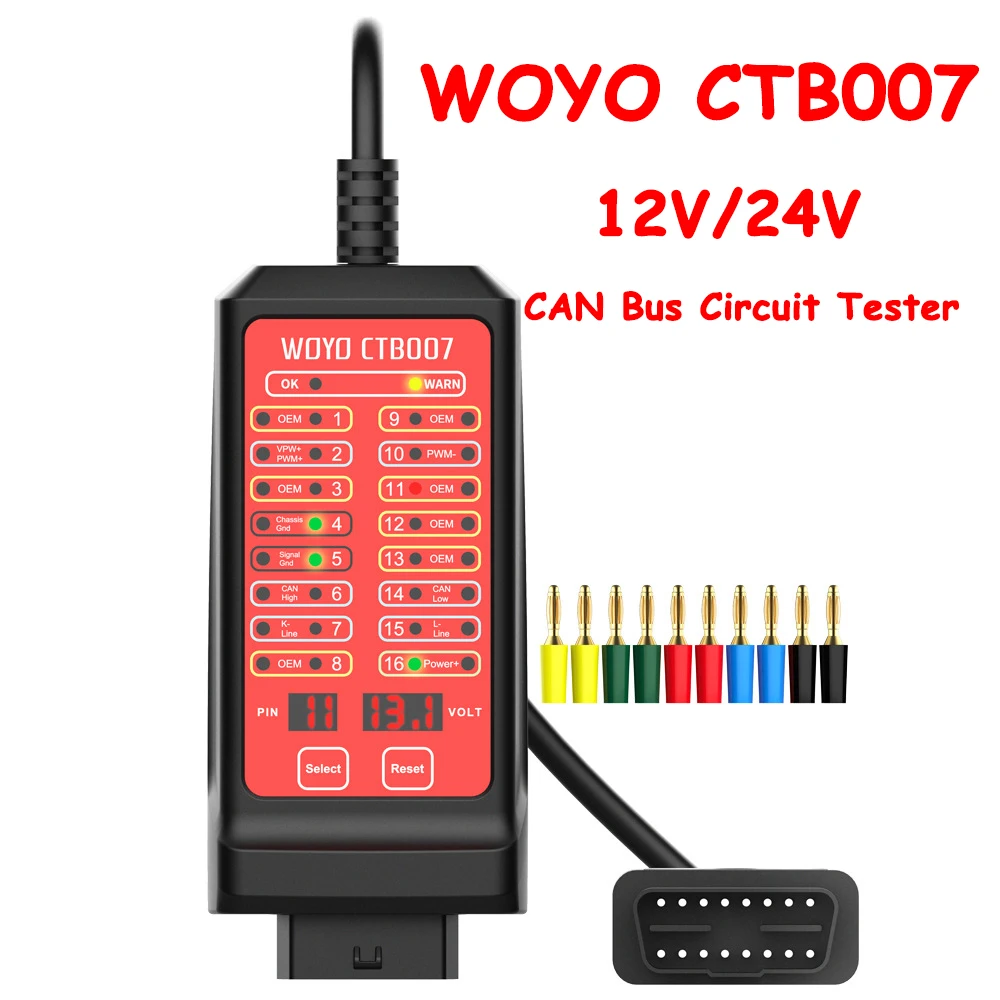 

WOYO CTB007 CAN Tester Box 12V 24V OBD2 Breakout Box 16Pin with 27/59in Cable Battery Change Car Diagnostic Tools