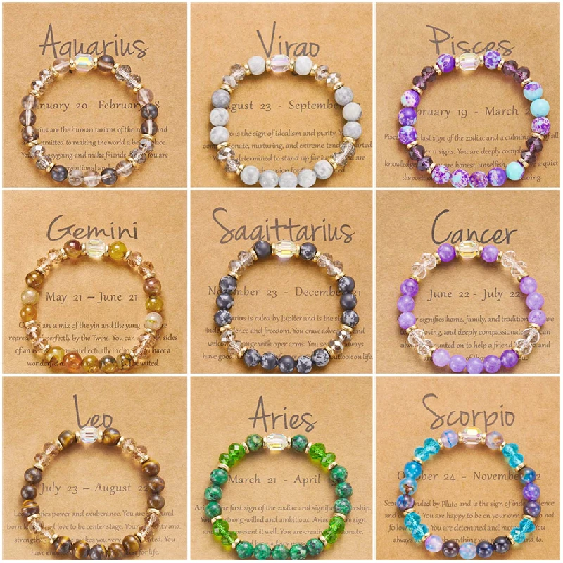Pulsera de cuentas de cristal del zodiaco de 12 a la moda, Aries, Tauro, Géminis, cáncer, Leo, Virgo, Libra, Escorpio, Acuario, Piscis, regalo de joyería para mujer