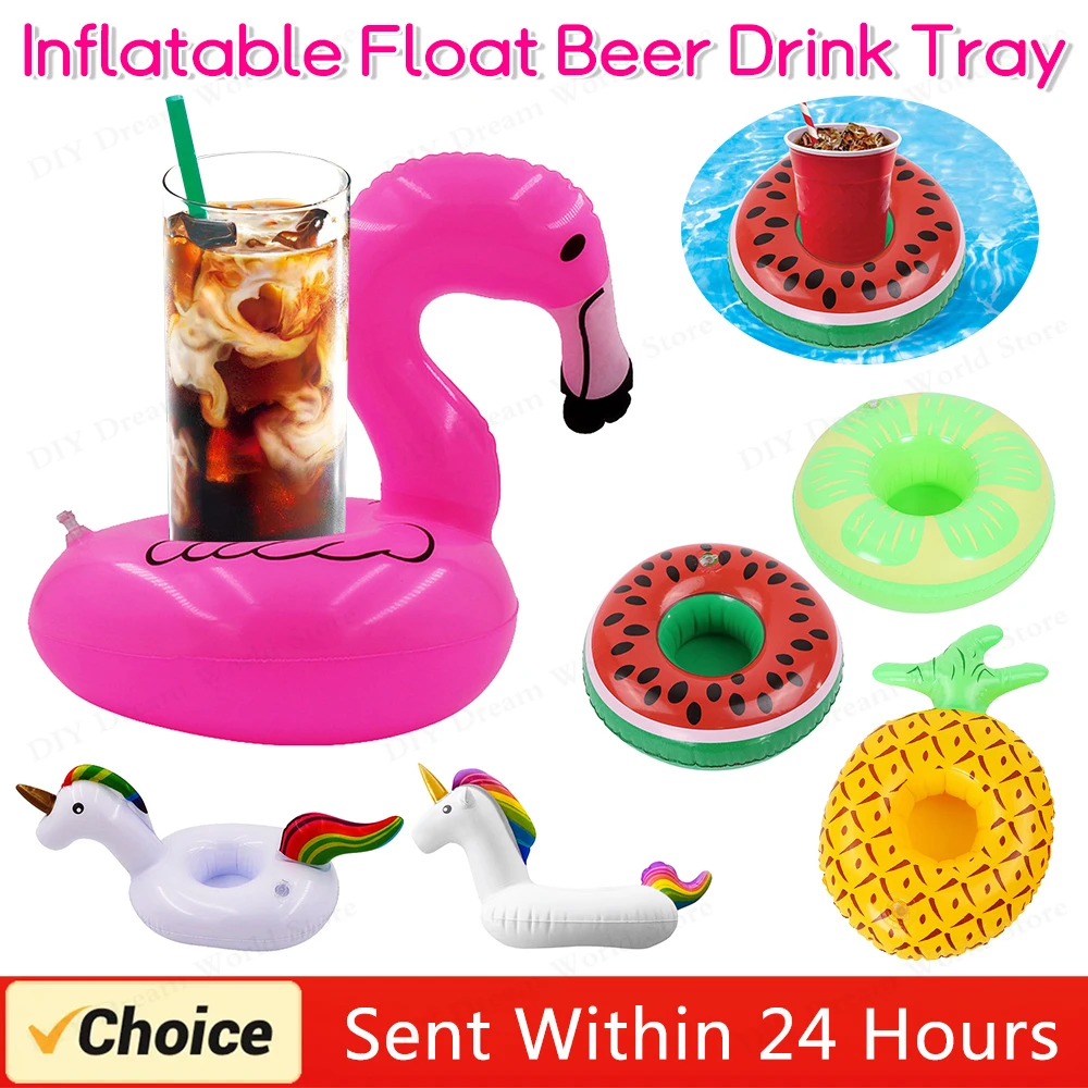 Inflatable Flamingo Drinks Cup Holder Swimming Pool Floating Drink Cup Stand For Summer Swimming Pool Party Baby Shower Supplies