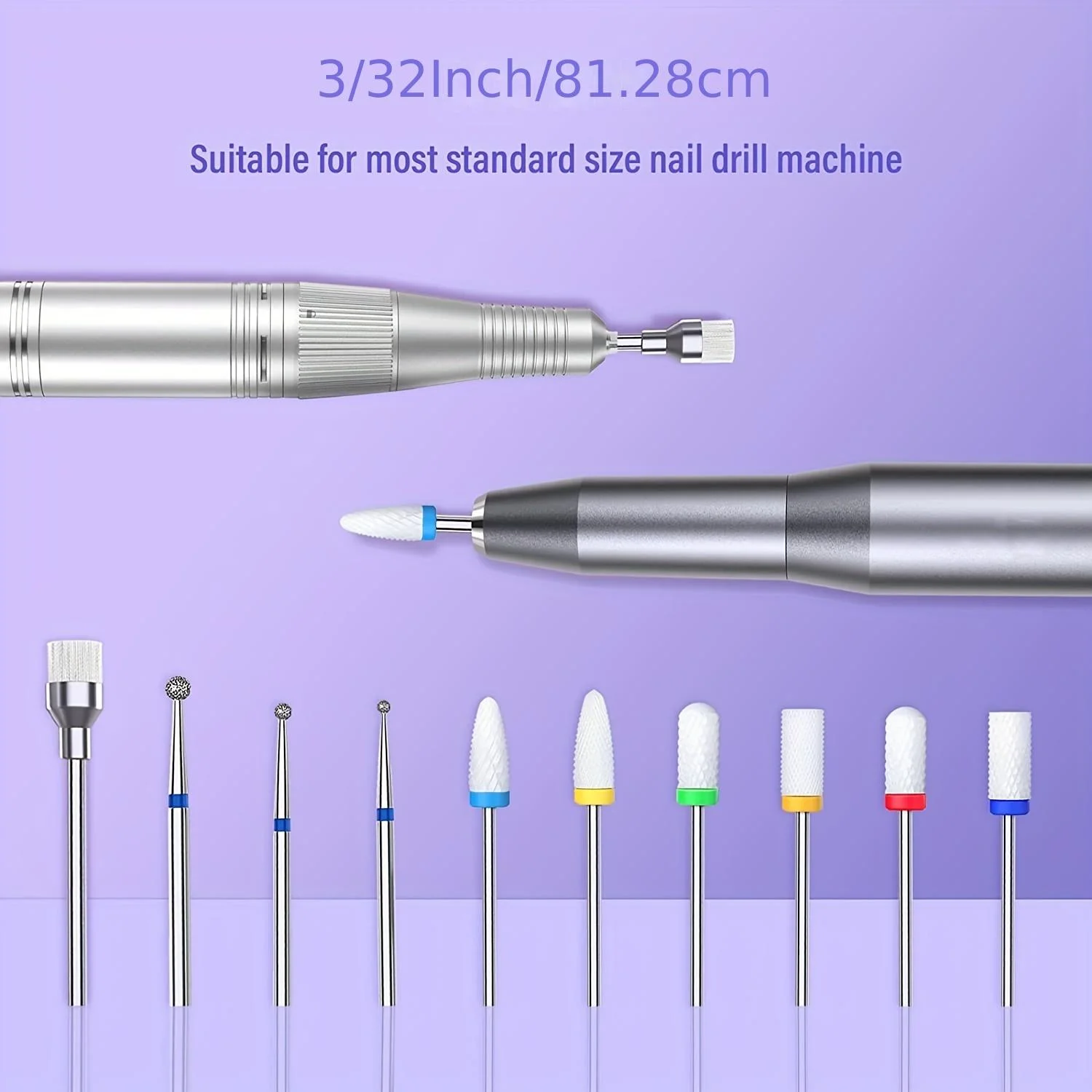 10 Sätze elektrischer Bohrer für Nagelpolierer, 3/32 Zoll professionelle Keramik-Diamant-Nagelbohrer, Nagelkunstwerkzeuge