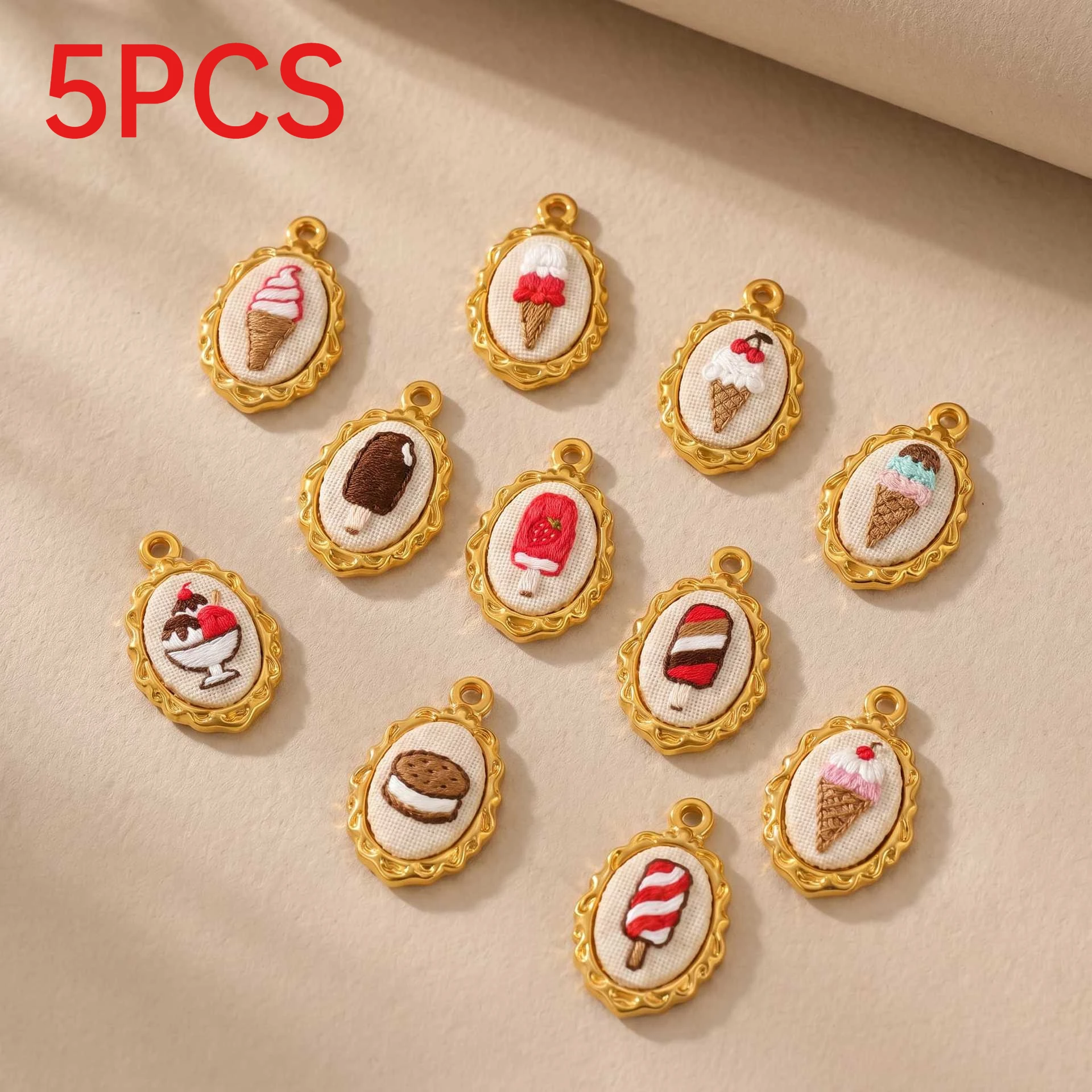 Embroidery Charm - 5 Pezzi Ciondoli in Acciaio Inossidabile